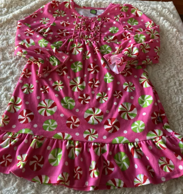 Dollie & Me Girls Pink Red White Green Christmas Candy Fleece Nightgown 7