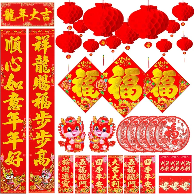 CHINESE LUNAR NEW Year Decoration Set 2024 Chinese Dragon Year Red