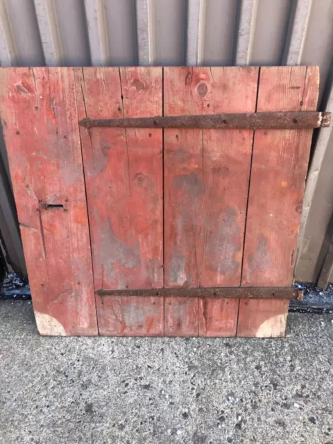 vintage mid 19th century PA barn door with strap hinges 39.25” w x 40” h RED