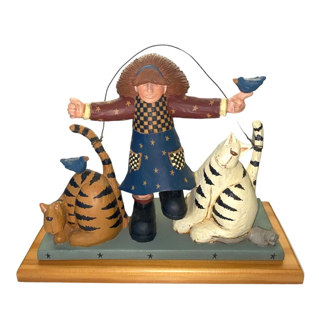 VINTAGE 2000 WILLIRAYE Studio Collectible Girl Jump Rope Two Cats Birds