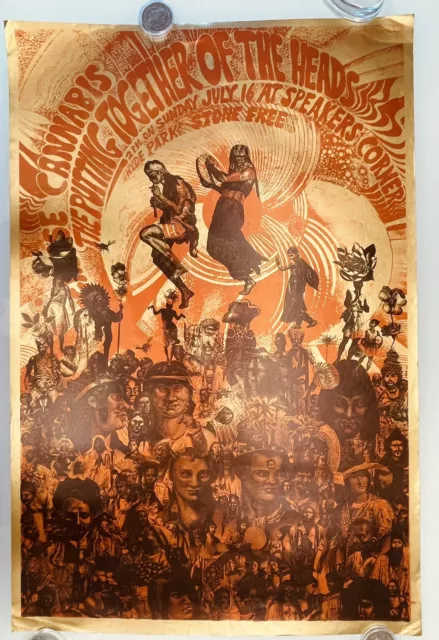 Rare Original 1967 Martin Sharp Foil Poster -"Legalise Cannabis" -Hapshash Era,