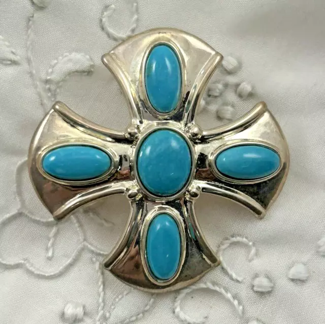 Sterling Silver & Turquoise MALTESE CROSS Enhancer Pendant