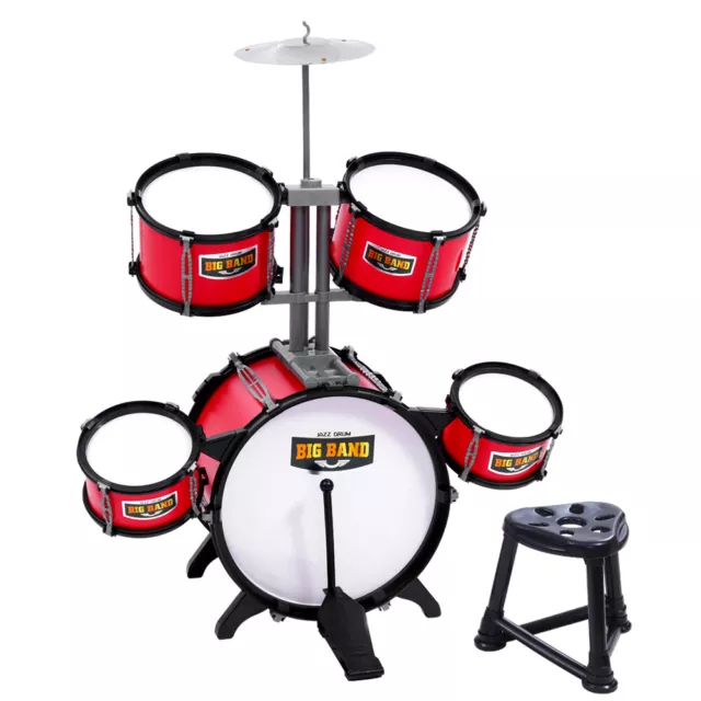 7-PCS Kids Drum Set Junior Jazz Musical Piece Play Toy with Stool Non-toxic Red 3