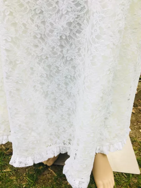 Vtg 1970s BOHO LACE White Handmade Bridal Wedding Dress Long sleeve Small Size 2 3