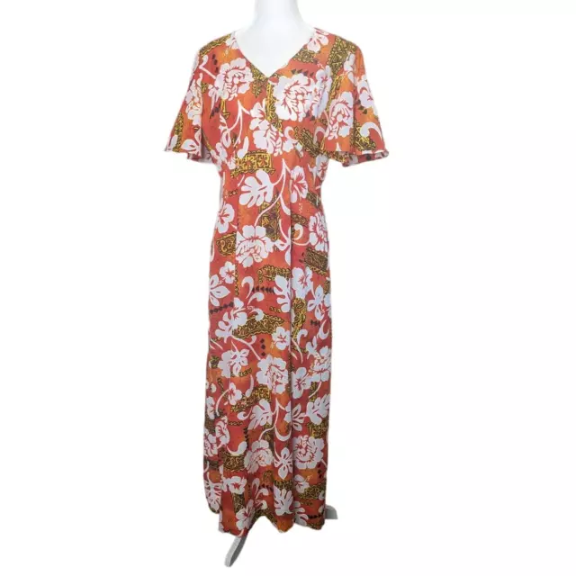 Royal Hawaiian Maxi dress Vintage orange floral tropical size 14