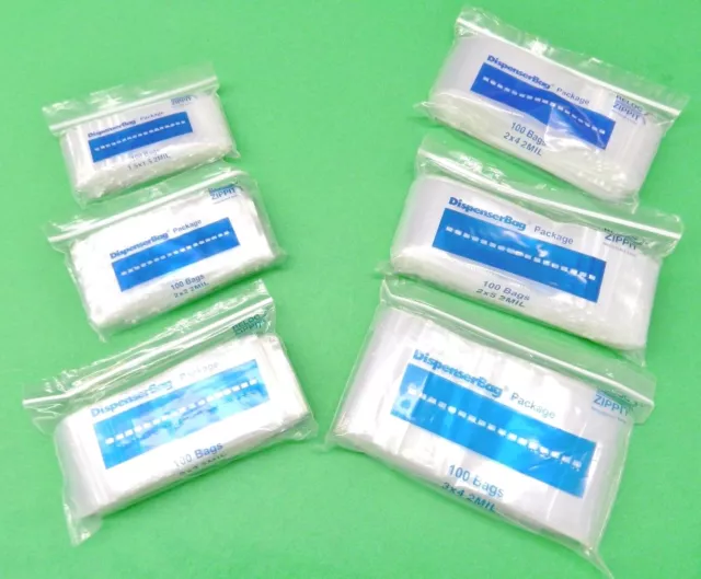 600 Zippit Reloc Bags 2 Mil Clear 6 Sizes Assortment 100 Each of 1-1/2" To 3x4"