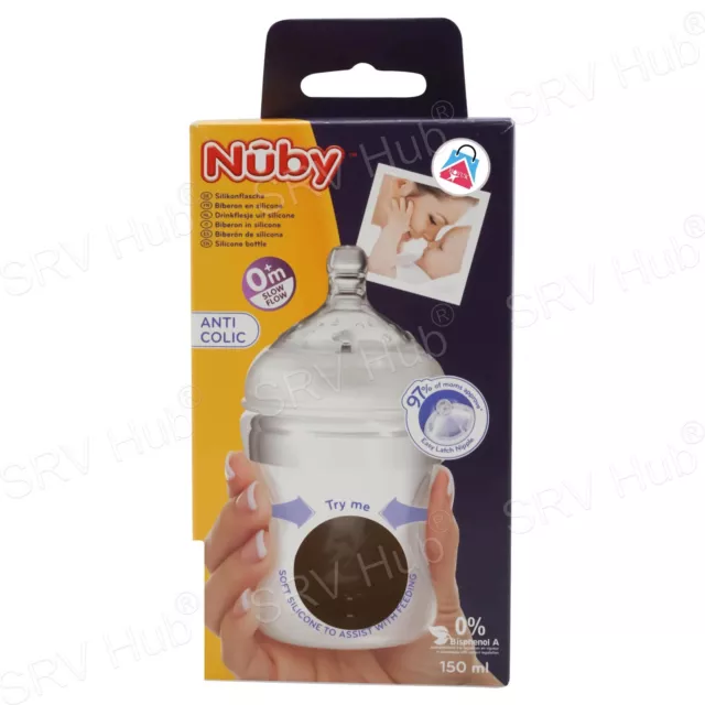 3er-Pack Nuby 150 ml Silikon Slow Flow Baby Fütterungsflaschen, breiter Hals & Anti-Koliken 3