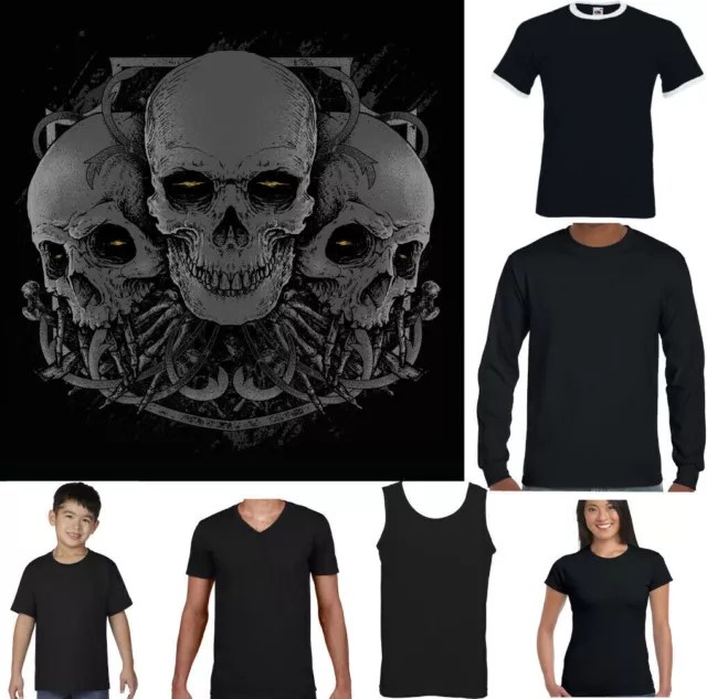 SKULL T-SHIRT Mens Biker Tattoo Motorbike Motorcycle Gothic Heavy Metal Rock Top