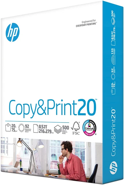 HP Printer Paper 8.5 X 11 Paper Copy &Print 20 Lb 1 Ream Case - 500 Sheet