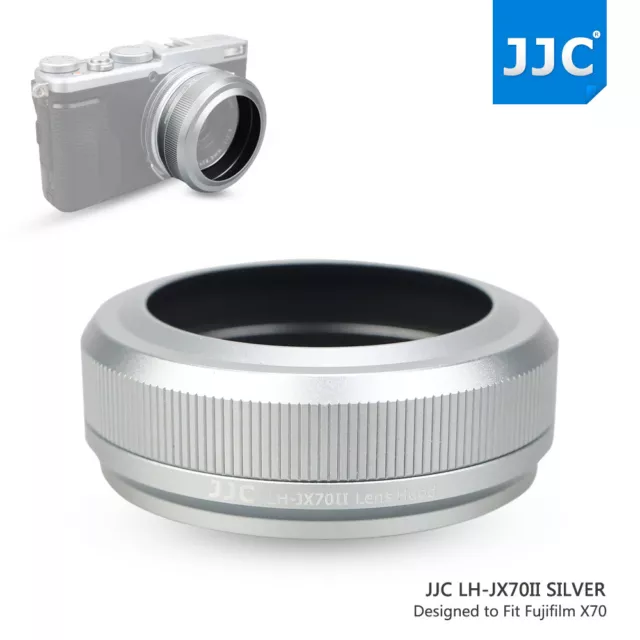 JJC Silver Metal Lens Hood fr Fujifilm X70 Camera+49mm Adapter Ring as LH-X70 V2