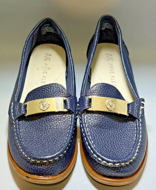 ANNE KLEIN IFLEX Flats Navy Blue Loafers Shoes Lion Buckle Women’s Size ...