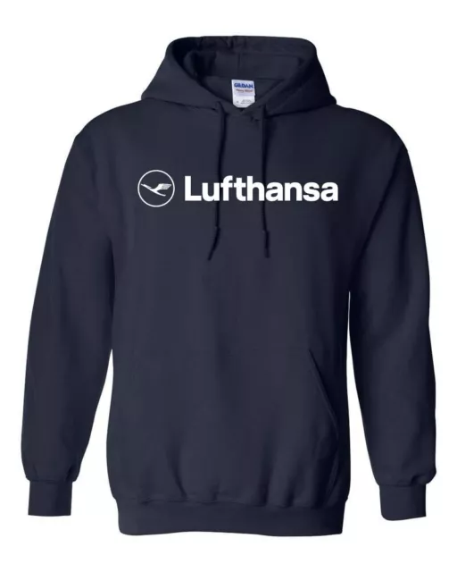 Lufthansa Logo German Airline Europe Travel Blue Retro Hooded Sweatshirt