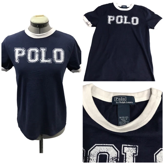 Polo Ralph Lauren T shirt Girls Navy Jersey Cotton Short Sleeve Logo AGE 10-12