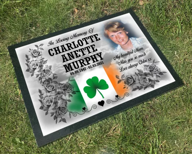 Irlanda lapide irlandese pennarello tombale personalizzato, granito nero massiccio, funerale