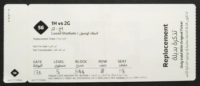 ORIGINAL TICKET FIFA World Cup Qatar 2022 Morocco v Spain Match 55 Bono