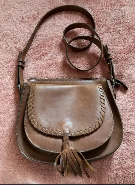 FAT FACE LEATHER Crossbody Satchel Bag Saddle Shoulder Bag Tan Brown Medium 48.00 PicClick UK
