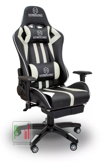 SEDIA GAMING POLTRONA ERGONOMICA UFFICIO RECLINABILE POGGIAPIEDI  Mod Alfa Bianc