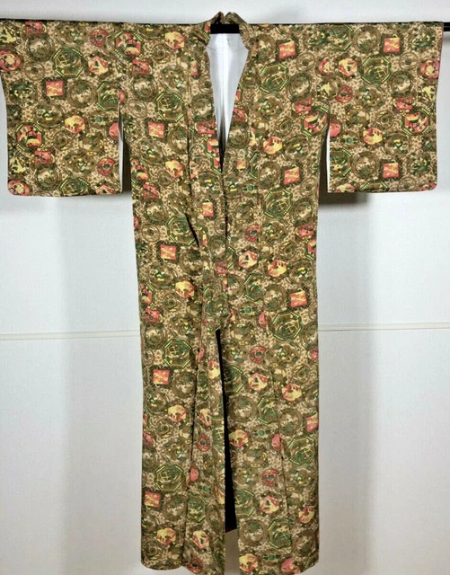 Japanese KIMONO Vintage Long Haori Antique Silk For Women Japan Kyoto Pattern JP