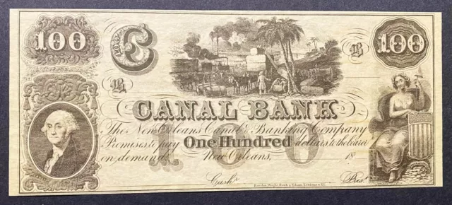 *Beautiful* $100 1800'S "Canal Bank" New Orleans, Louisiana Choice Uncirculated+