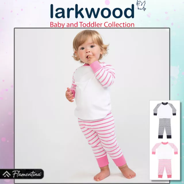 Baby Striped Pyjamas Larkwood Soft Cotton T-Shirt Top Bottoms Toddler Boys Girls