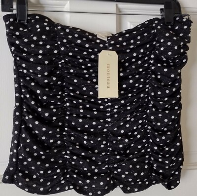 Monteau Los Angeles Women's Polka Dot Strapless Bllack White Top Size M and L