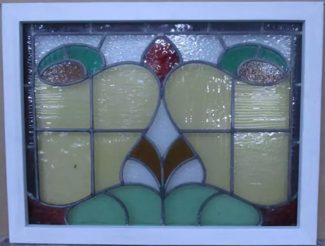 OLD ENGLISH LEADED STAINED GLASS WINDOW TRANSOM Pretty Abstract 26.75" x 20.5"