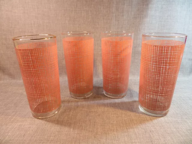 1960s VNTG FEDERAL GLASS MCM Weave-Pattern 14-ounce ice tea glasses / tumblers