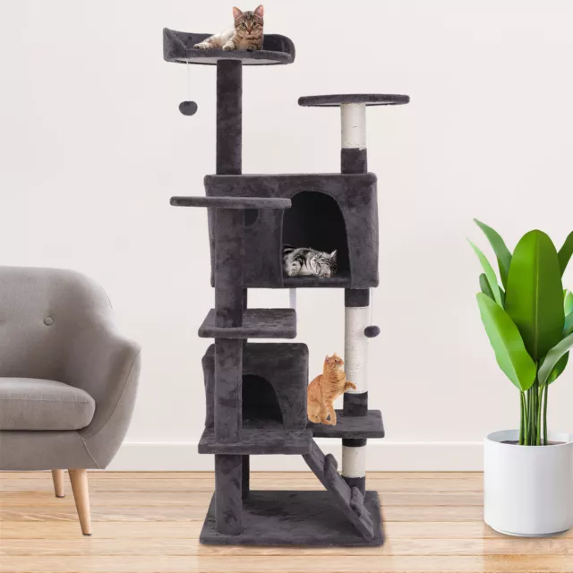55" Cat Tree Tower Activity Center Large Playing House Condo for Cat Rest Gray
