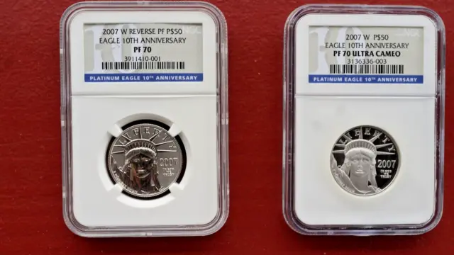 2007 W $50 1/2 Oz PLATINUM American EAGLE 10th Anniv TWO Coin Proof Set NGC PF70