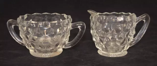 VINTAGE Jeannette Clear Cubist Cube Depression Glass Creamer and Sugar Bowl