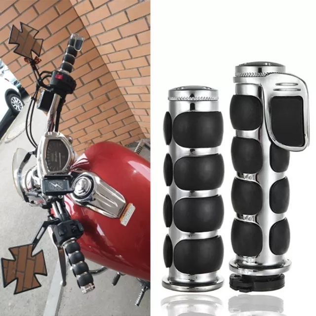 Chrome Motorcycle Handlebar Hand Grips 1" For Harley Road King Softail Honda WY