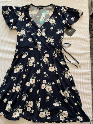 Stitch Fix Fortune & Ivy Kegan Faux Wrap Brushed Knit Dress Navy Medium