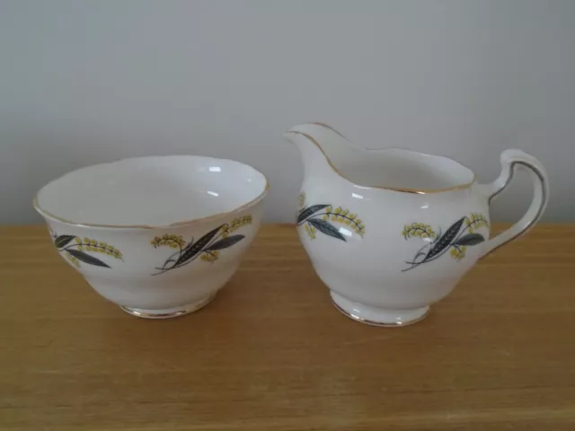 Vintage Royal Vale Grey Leaf Bone China Milk Jug And Sugar Bowl - VGC