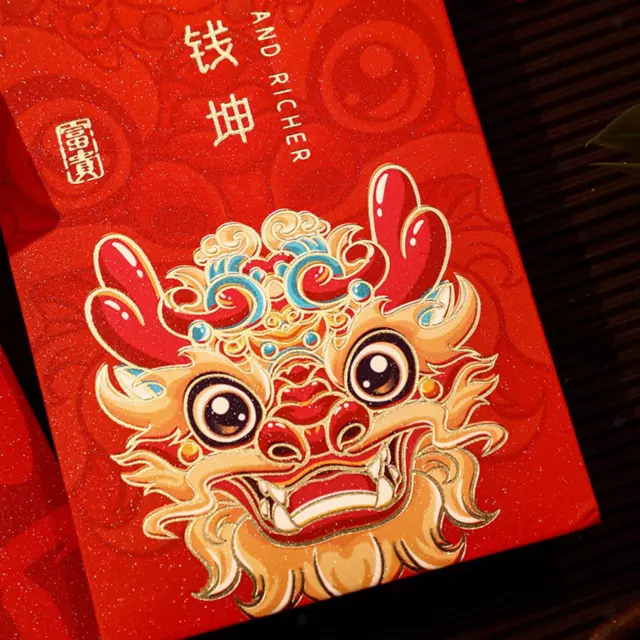 6 Pz Buste rosse per Capodanno cinese Soldi Tradizionali Auguri 2024 Drago Hong 3