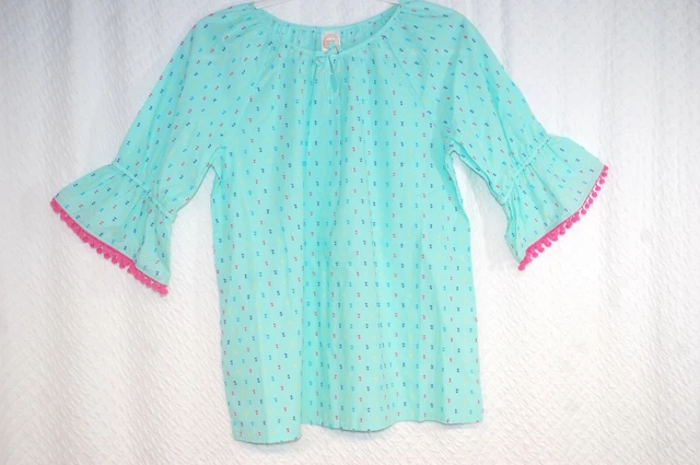 Girls Shirt MINT GREEN WOVEN TOP 3/4 Bell Sleeve POLKA DOT Colored XL PLUS 14-16