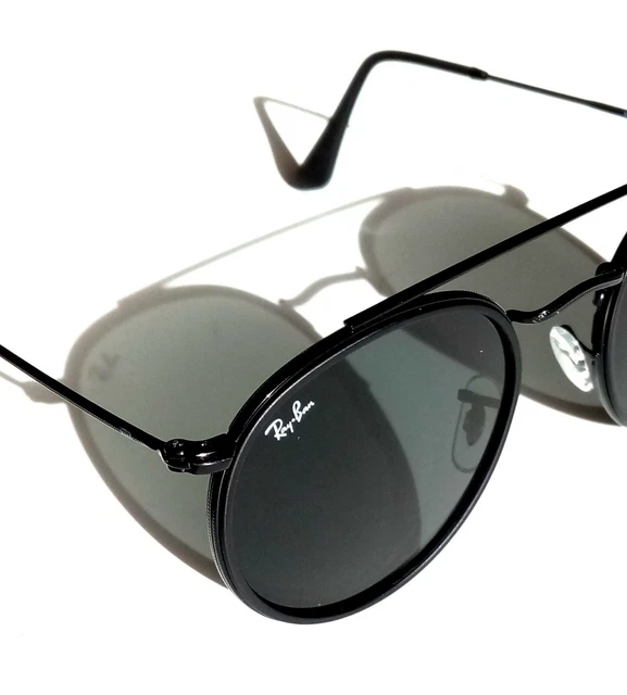 RAYBAN SUNGLASSES BLACK Round Double bridge 3647 002/R5 DARKEST Lens