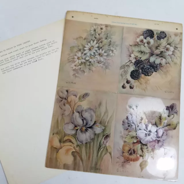 Gilman China Painting Lesson 4 Studies Transparent Overlays Pansy Iris Berry