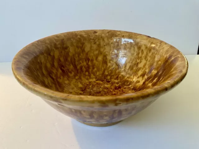 Antique Bennington Rockingham Yellow Ware w Brown Glaze Pottery Bowl 4” x 9.5”