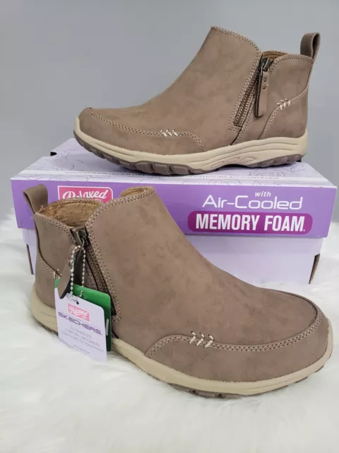 NEW Skechers Women's Vegan Reggae Fest 2.0 Zip On By Ankle Boots Size 6.5 Taupe