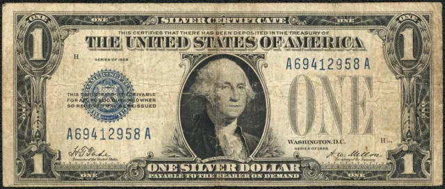 1928 $1 One Dollar Funnyback Silver Certificate Note Fr#1600
