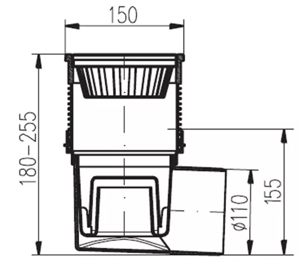 Kellerablauf   Hofablauf   Edelstahlrost  NW 100  150 x 150 mm   (324 VN) 2