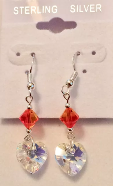 Sterling Silver Crystal Heart Beaded Earrings