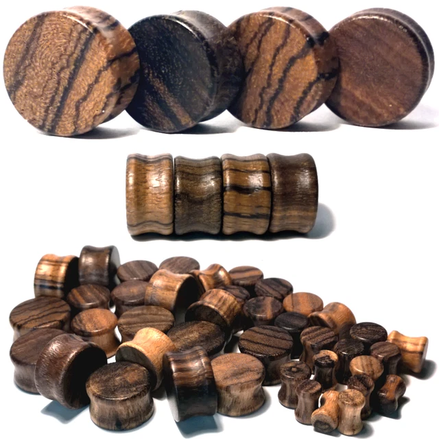 Pair of Zebra Wood Flat Ear Plugs - Organic Saddle Gauges Flesh Tunnels Earrings