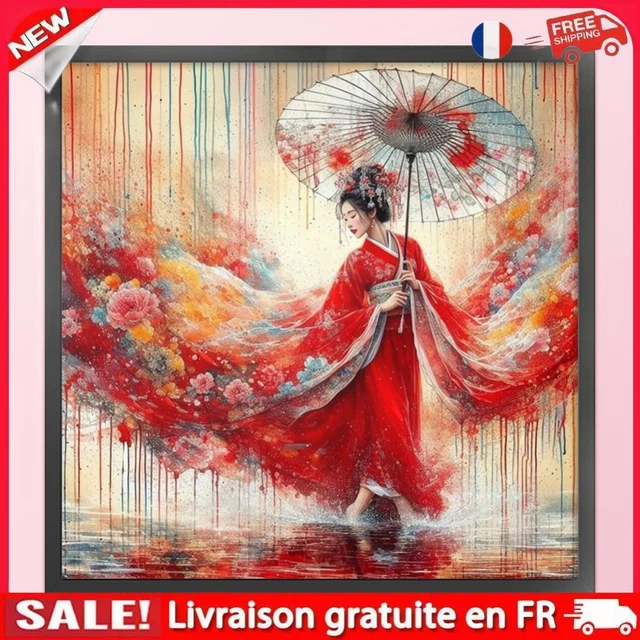 MIRONS Point De Croix Kit Complet, Jolie Fille Kimono, C, 30 X 40 Cm. Point De Croix Kit De Broderie Imprimé 11CT DIY Kit Broderie Point De Croix, à Faire à L'aiguille