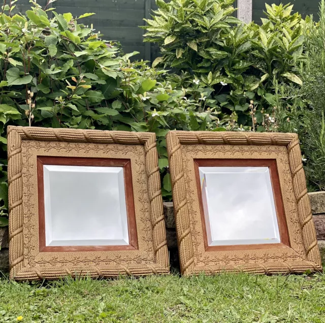 Antique Gilt Wood Deep Frame Wall Mirrors With Velvet Inserts Matching Pair.