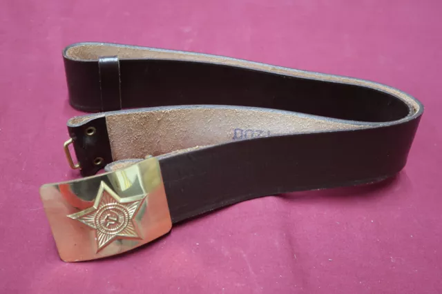 Vintage Soviet Russian USSR military army leather belt strap metal buckle 115cm