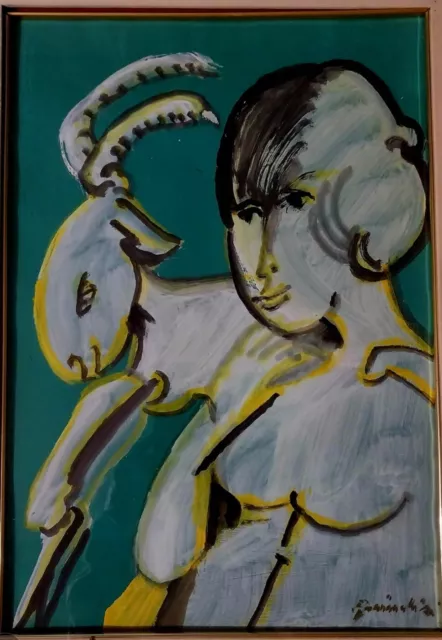 Quadro di Remo Brindisi " Pastorale"Dipinto tempera su cartoncino, Cornice.
