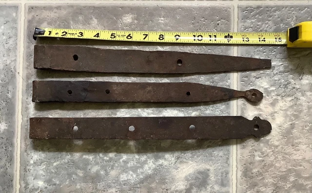 Three 3 Antique Wrought Iron Strap Hinges Farm Barn Door Gate Cast