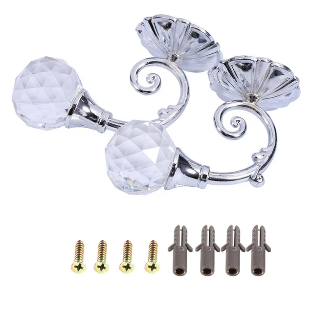 (Silver)2x Metal Crystal Glass Curtain Holdback Wall Window Drapery Tie Back HG
