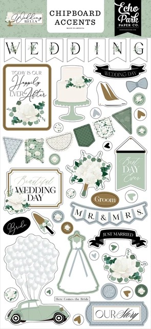 Paquete de 3 aglomerados Echo Park 6""X13"" - acentos, campanas de boda BL335021
